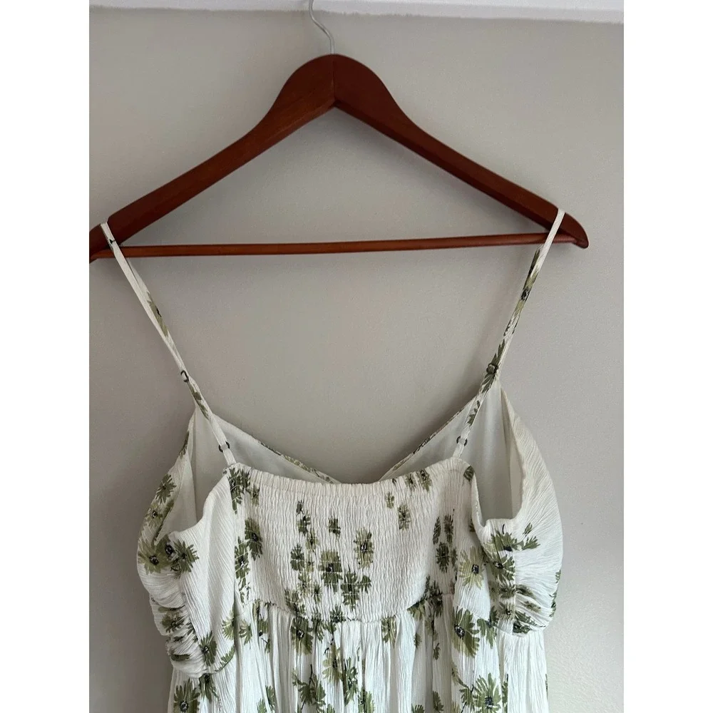 Abercrombie & Fitch Floral Maxi Dress Womens LP White Green EUC Boho Cottagecore